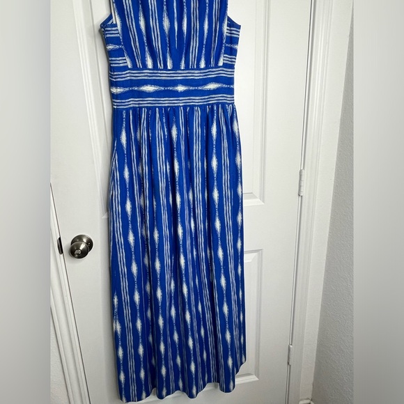 Anthropologie MADCHEN Skywriter Ikat Print Silk Linen Blend Maxi Dress Size 6 - Picture 13 of 15